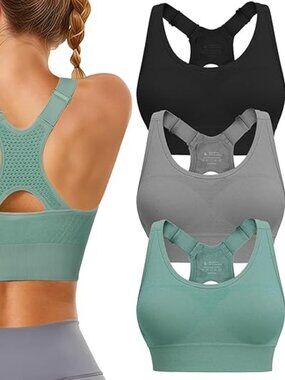 3 Pack Adjustable Sports Bras for Women | High Support Padded Racerback